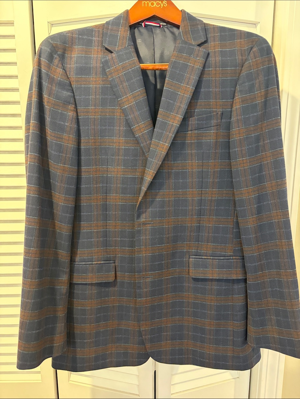 Tommy Hilfiger Blue & Brown Plaid Blazer